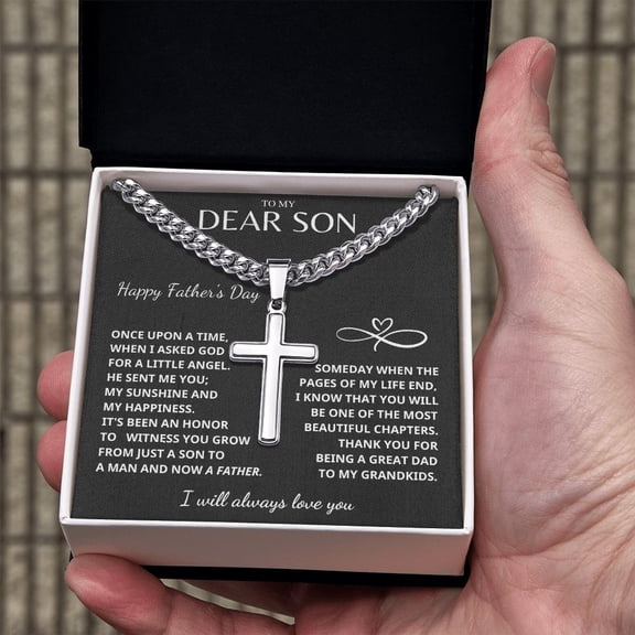 Father's Day Son Gift - I Will Always Love You Cuban Chain with Artisan Cross Necklace