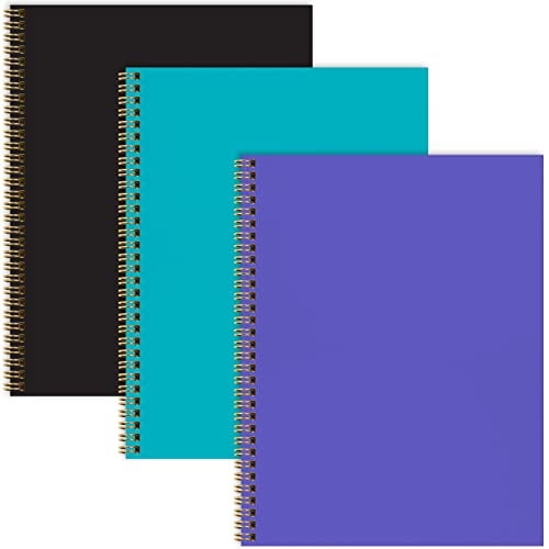 Cuaderno de espiral de moda de 8.5x11, paquete de 3, 120 páginas, con rayas universitarias (sólido)