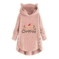thumbnail image 2 of Fesfesfes Plush Coat for Women Casual Christmas Printing Plush Buttons Long Sleeve Hooded Plush Coat Top, 2 of 7