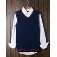 thumbnail image 2 of Toptie Men's V-Neck Cotton Twist Knit Sweater Vest Green and Red Trim Sleeveless Pullover, 2 of 9