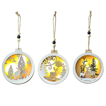 

3Pcs Christmas Themed Pendant Wooden Light Pendant Party Luminous Decor Khaki