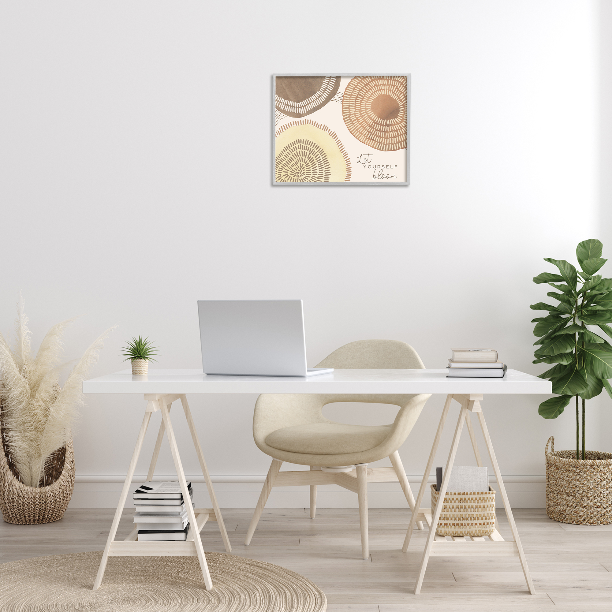 Stupell Industries Let Yourself Bloom Boho Typography Painting Gray Framed Art Print Wall Art, 20 x 16