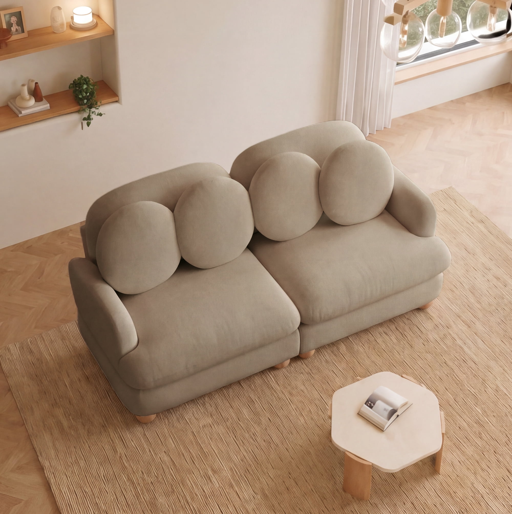68" 2 Seater Comfy Chenille Modular Sectional Sofa Couch with 4 Throw Pillows