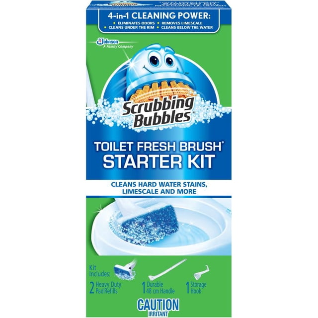 Scrubbing Bubbles® Fresh Brush Toilet Bowl Cleaner, Starter Kit, Includes 1 Handle, 2 Heavy Duty Pad Refills and 1 Storage Hook