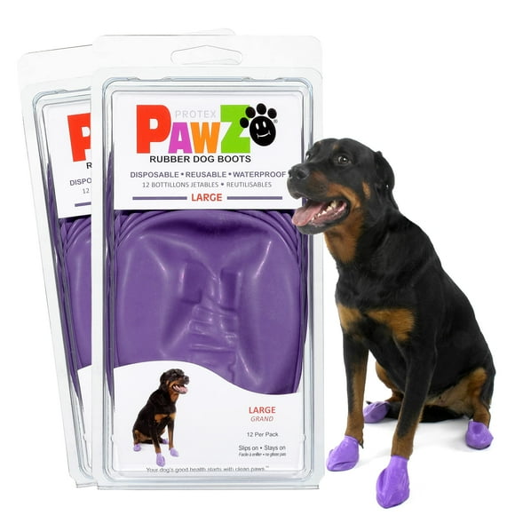 Pawz Bottes en Caoutchouc pour Chien jusqu'à 4 Pouces" 24 au Total (2 Paquets de 12) - Bottines Tout Temps pour Trottoir Chaud Neige Boue et Pluie - Chaussettes Antidérapantes Imperméables - Grand Violet