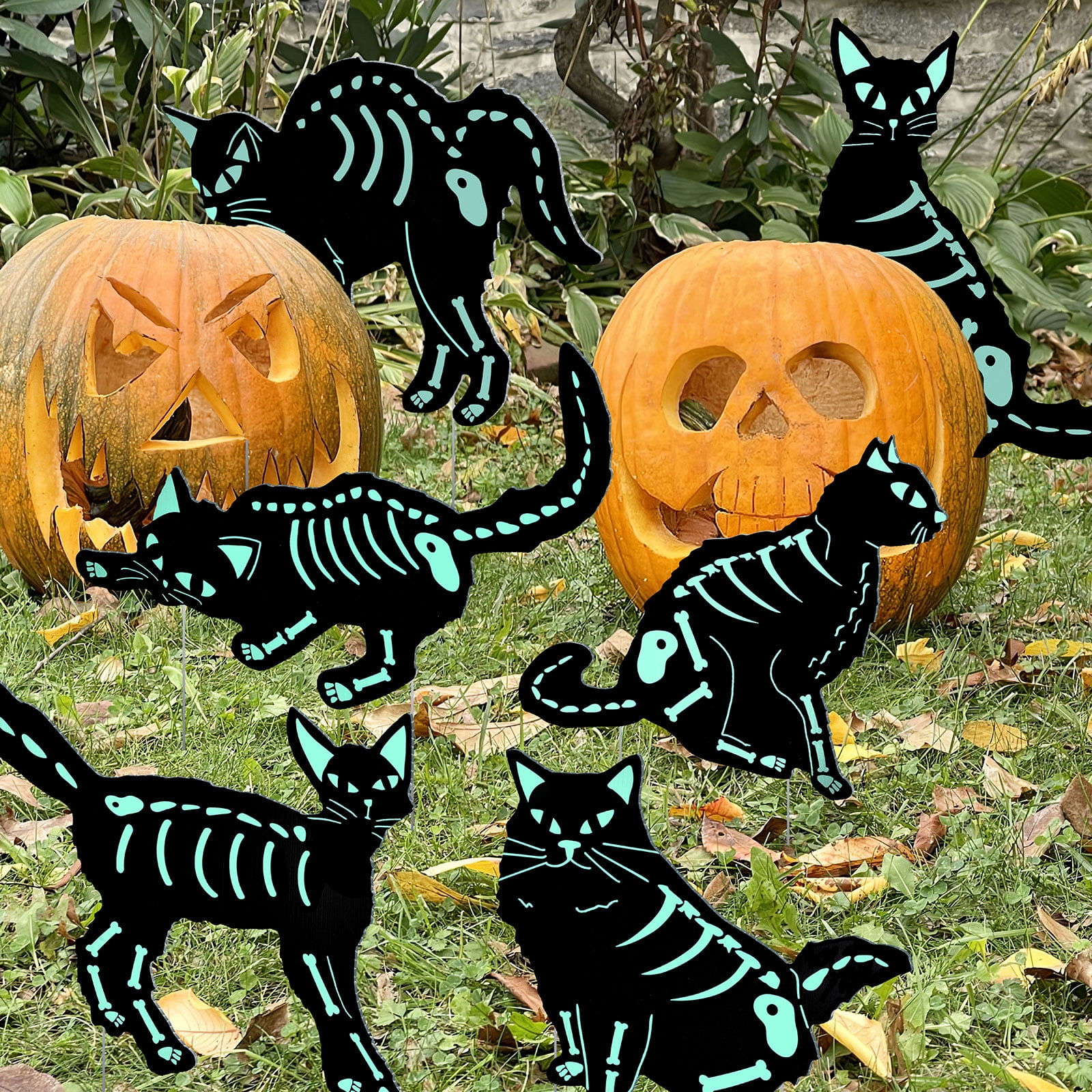 Fun Little Toys Halloween Black Cats Yard Signs Stakes Props, 6 Packs Reflective Black Cat Halloween Decoration Outdoor for Halloween Party