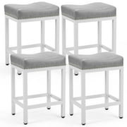 CONCETTA Set of 4 Bar Stools - 24in Counter Height, Metal Base & PU Leather Seats, Gray