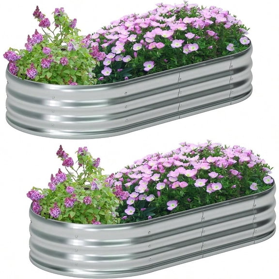 2 Pack Oval Galvanized Raised Garden Bed Kit 6x3x1ft Large Metal Planter Box for Outdoor Vegetables, Silver