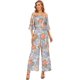 thumbnail image 2 of Verano de las mujeres Floral sin tirantes con volantes de manga corta de cintura alta pantalones de pierna ancha Casual suelto mono azul claro PeonyX de talla grande, 2 of 5
