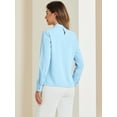 thumbnail image 3 of DARING DIVA Stand Collar Chiffon Long Sleeve Blouse L Light Blue, 3 of 6