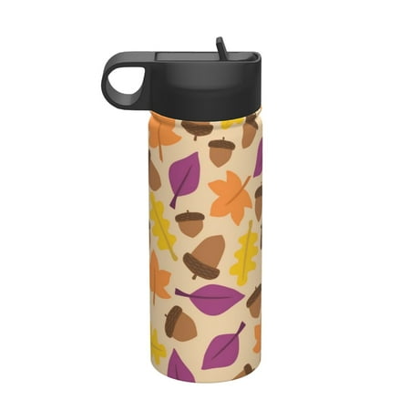 

Ocsxa Acorn Autumn Fall Leaf Leaves Print 18 oz Insulated Water Bottle With Straw Stainless Steel Sports Water Cup Flask Wide Mouth Travel Thermal Mug for Home Office or Car