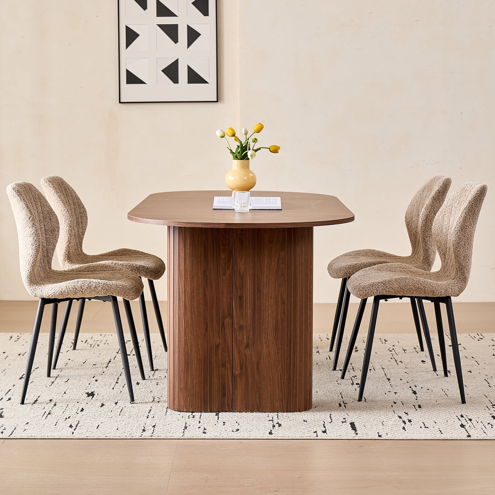 70.8" Oval Dining Table for 4-6 People, Modern Farmhouse Style | Rustic Wood Grain Finish | Sturdy Elliptical Legs | Perfect for Kitchen, Breakfast, Dinner, or Reception Room, Walnut