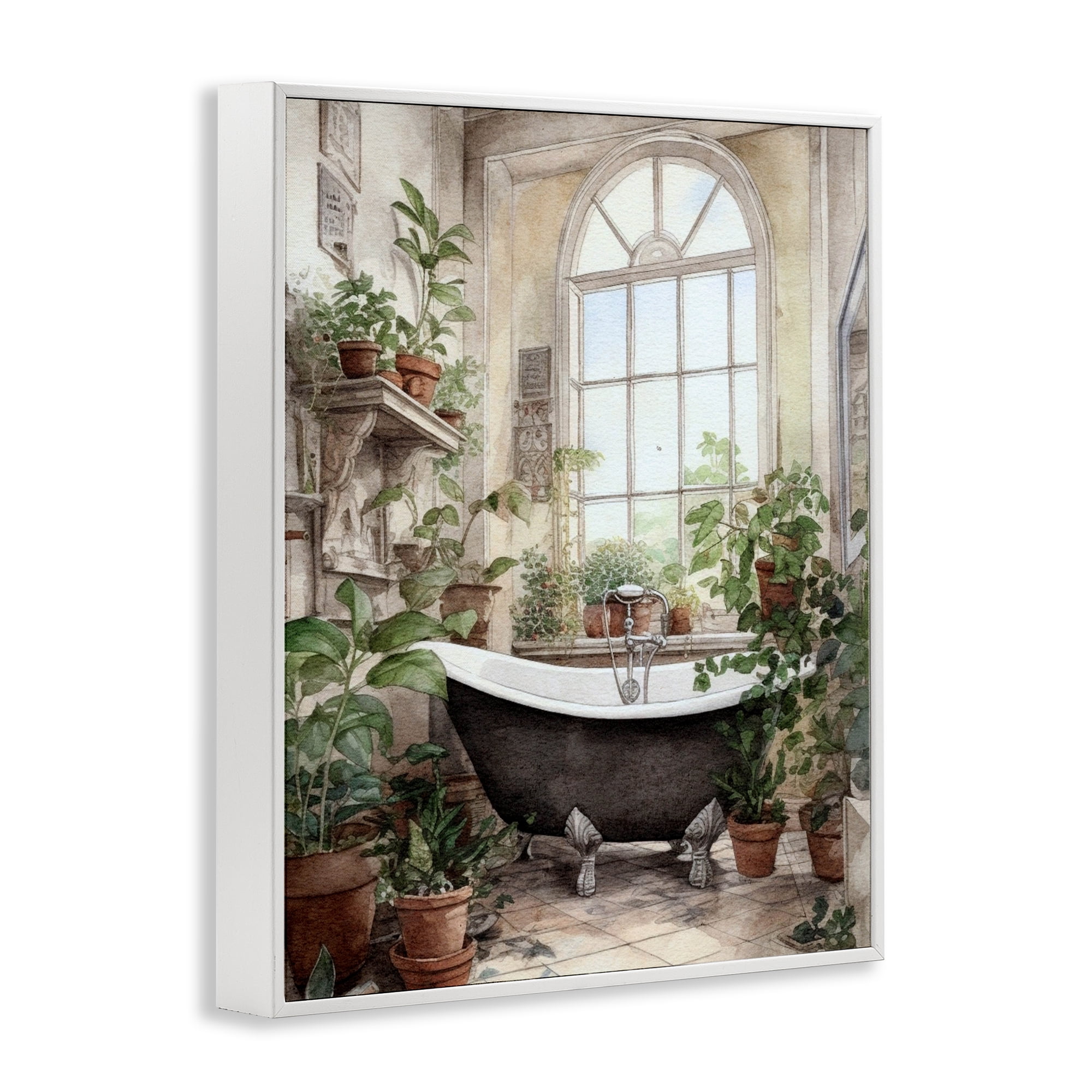 Vintage Sun Lit Bathtub White Framed Giclee Art, design by Lettered and Lined