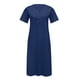 thumbnail image 5 of Vestido Umfun para mujer, cuello en V, botones, falda larga, manga corta, liso, versátil, azul oscuro, talla 2XL, 5 of 5