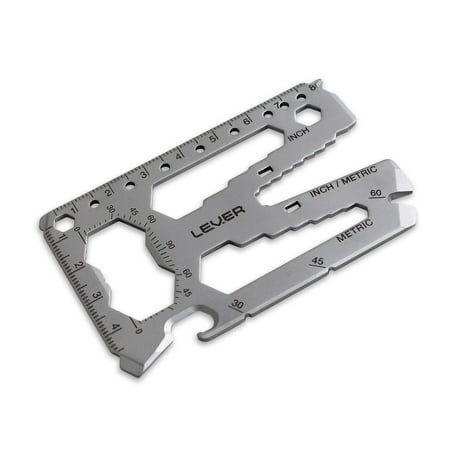 Lever Gear Toolcard Pro w/Clip - 40 in 1 Credit Card Multitool. Sleek Minimalist Stainless Steel Wallet Multi Tool - Bead Blast