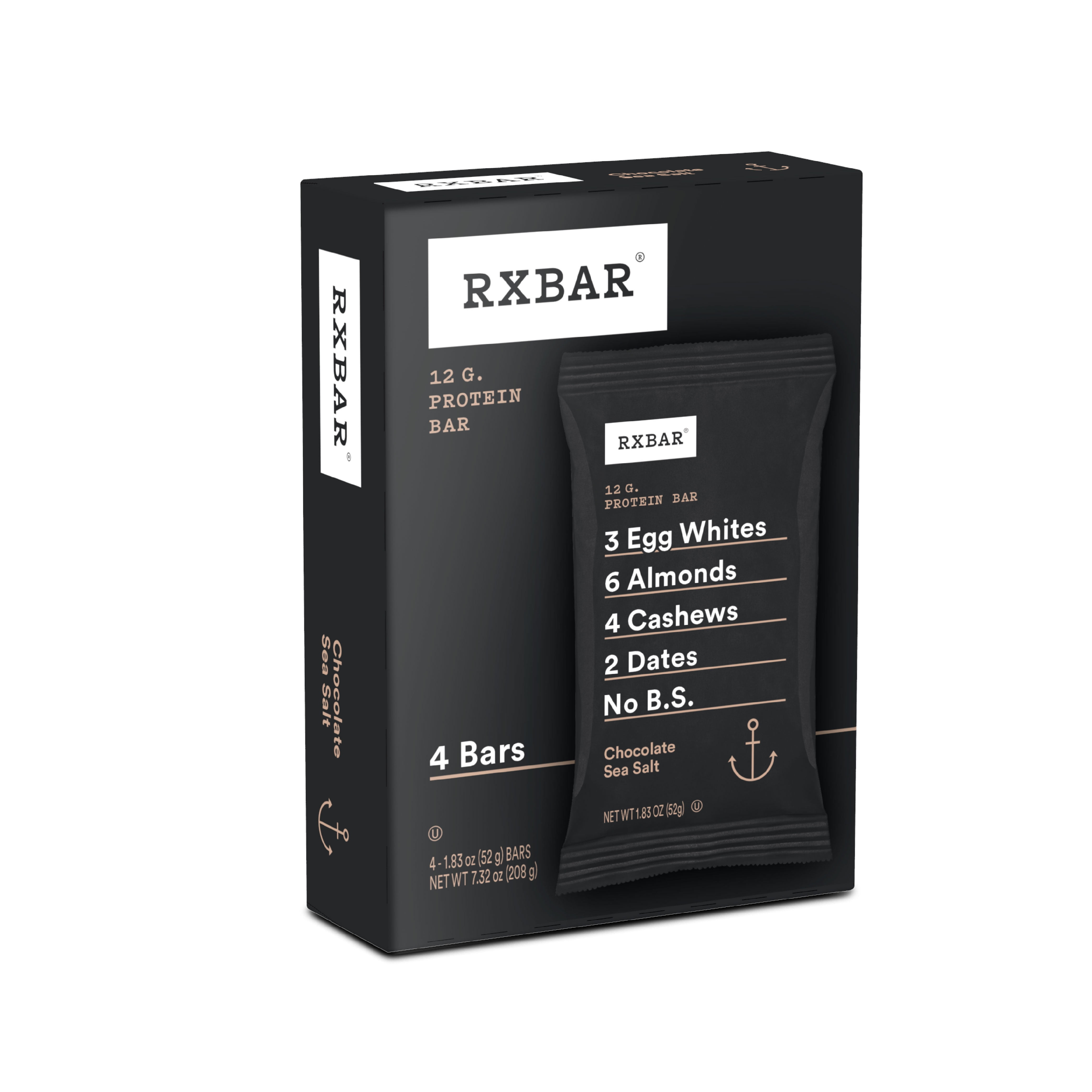 RXBAR Chocolate Sea Salt Whole Food Protein Bars, Gluten Free, 4 Ct