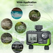 RainPoint Sprinkler Timer, Programmable Manual and Automatic Garden Hose Watering System with Rain Delay, IP65 Waterproof Digital Irrigation for Yard, Lawn, Pool, 2 Outlets Green - ITV205