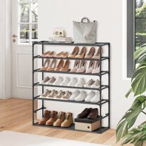 7 Tier Detachable Shoe Rack Espresso Finish Metal Pipes Non Woven Fabric Shoe Tower Up to 28 Pair of Shoes