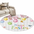 thumbnail image 2 of Happy Easter Round Area Rug 4ft, Spring Colorful Eggs Butterfly Grey Plaid Washable Non-Slip Circle Rugs for Bedroom Living Room Kitchen, Soft Non Shedding Circle Carpet for Dining Room Dorm, 2 of 9