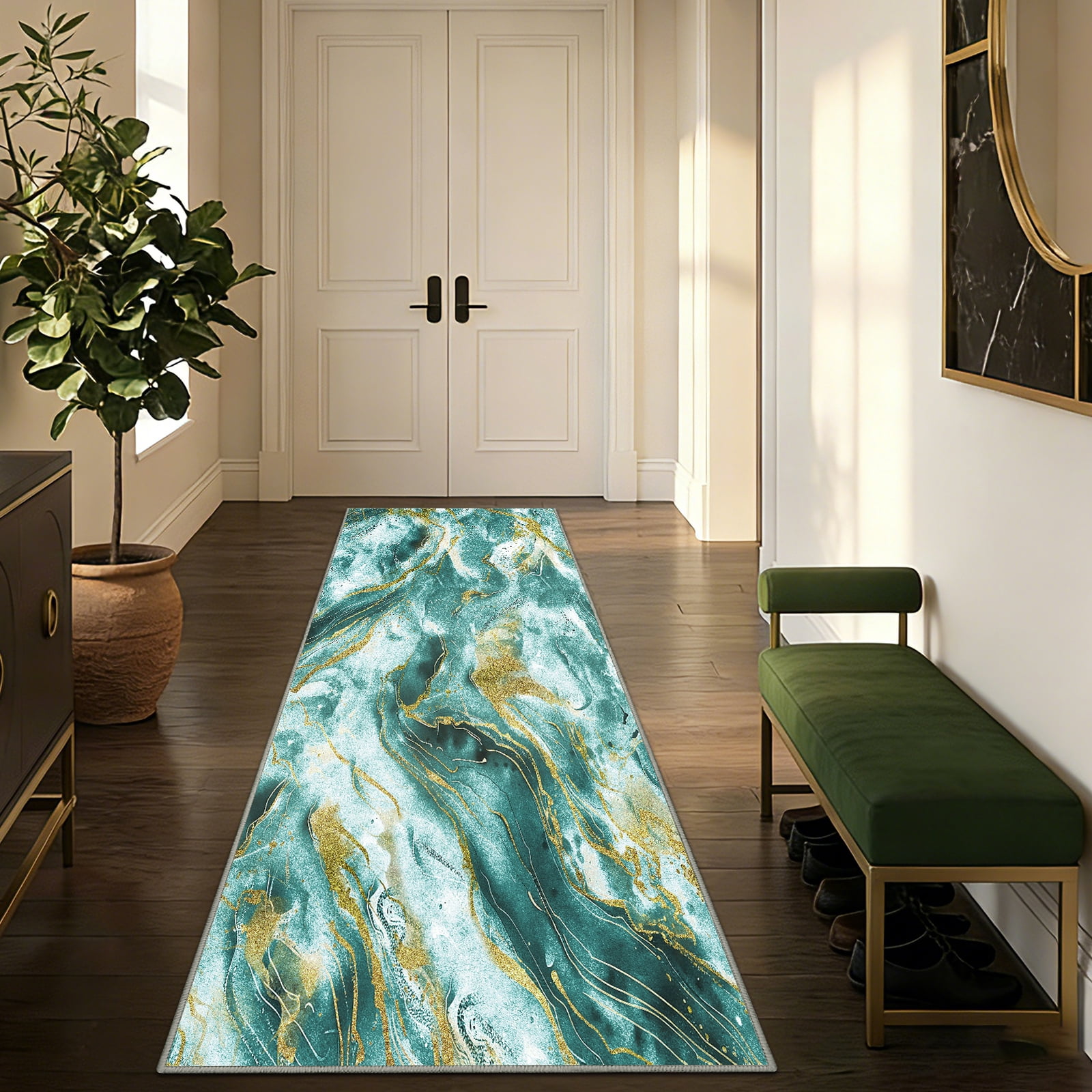 2x6 Abstract Marble Runner Rug Non Slip Washable Rug, Soft Faux Wool Modern Rugs for Hallways, Kitchen Runner Rugs Non Skid, Stain Resistant Floor Carpet for Laundry Entryway Bedroom Bathroom
