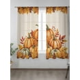 thumbnail image 2 of Thanksgiving Fall Sheer Curtains 63 inches Long, Pumpkin Watercolor Maple Leaves Linen Light Filtering Sheer Window Curtains Rod Pocket Voile Drapes for Bedroom Living Room, 52"W x 63"L 2 Panels, 2 of 7