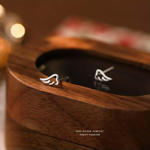 EOEMY Tiny Angel Wing Feather Stud Earrings .925 Sterling Silver