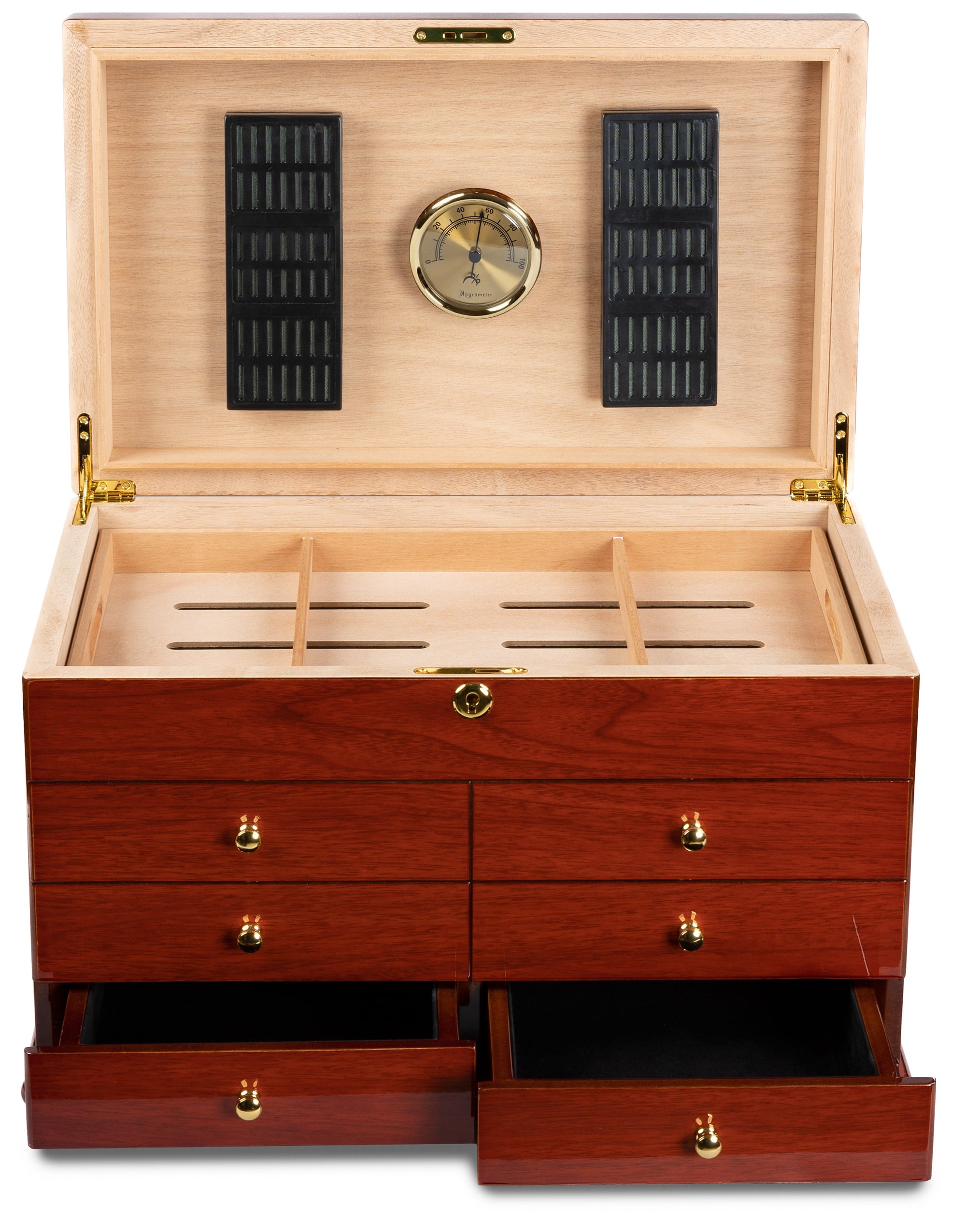 Landmark Desktop Cigar Humidor - High Gloss Cherry Lacquer Finish -Capacity: 300