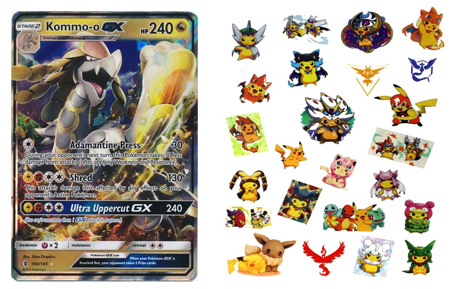 Pokemon Sun & Moon Guardians Rising Kommo-o GX 100/145 Ultra Rare + Tattoo  - Walmart.com