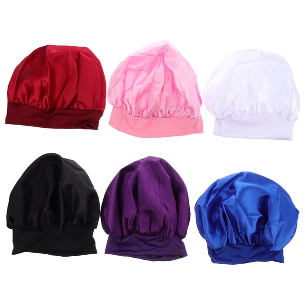 6pcs Sombreros de ala ancha para mujer Gorro de noche elástico para dormir para el cuidado del cabello