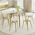 thumbnail image 4 of JERFIT 42 inch Round Glass Top Dining Table, Modern Kitchen Table with Gold Metal Base, Minimalist Design for Small Space, Living Room, Breakfast Nook, 4 of 10