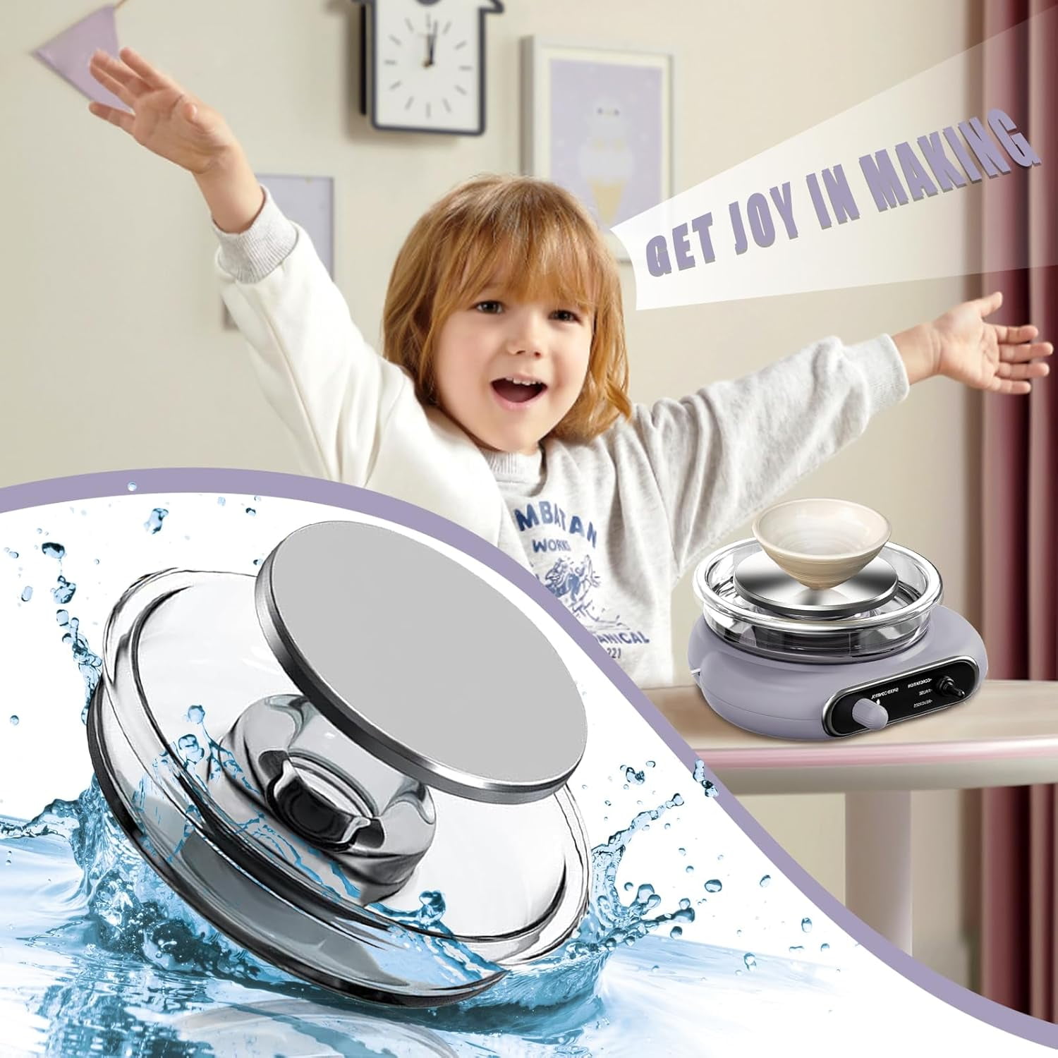 Mini Pottery Wheel - 4.7Inch Rotating Electric Pottery Wheel, Pottery Wheel for Adults,Comes with 8Plastic Tools and 6Clay Sets,Suitable for Kids,Teenagers and Adults Beginners Craft Clay Kit