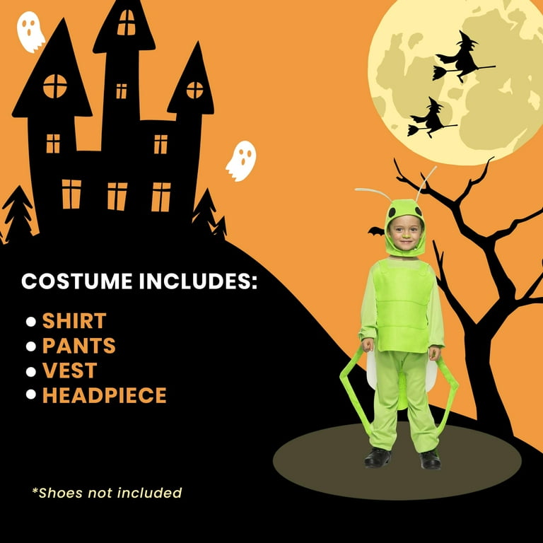 Kid's Deluxe Green Grasshopper Halloween Costume - Insect Outfit With Detailed Design, Size Medium