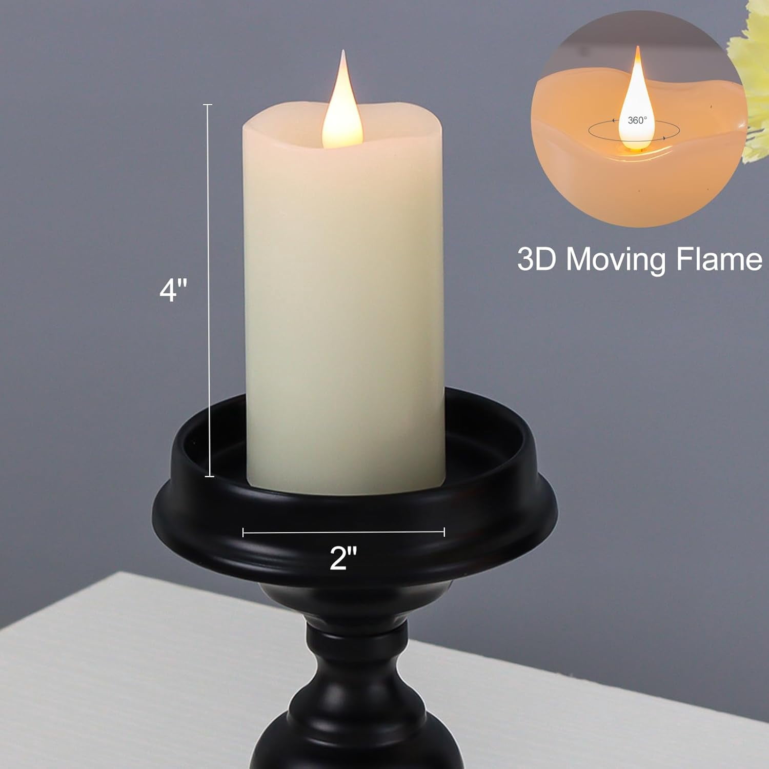 Flameless Candles Battery Operated with Remote Timer, 3D Moving Flame Flickering, Last 400+ Hours, 2" x 4" Ivory Real Wax Electric LED Candle for Christmas Home Wedding Decor, 2 Pack