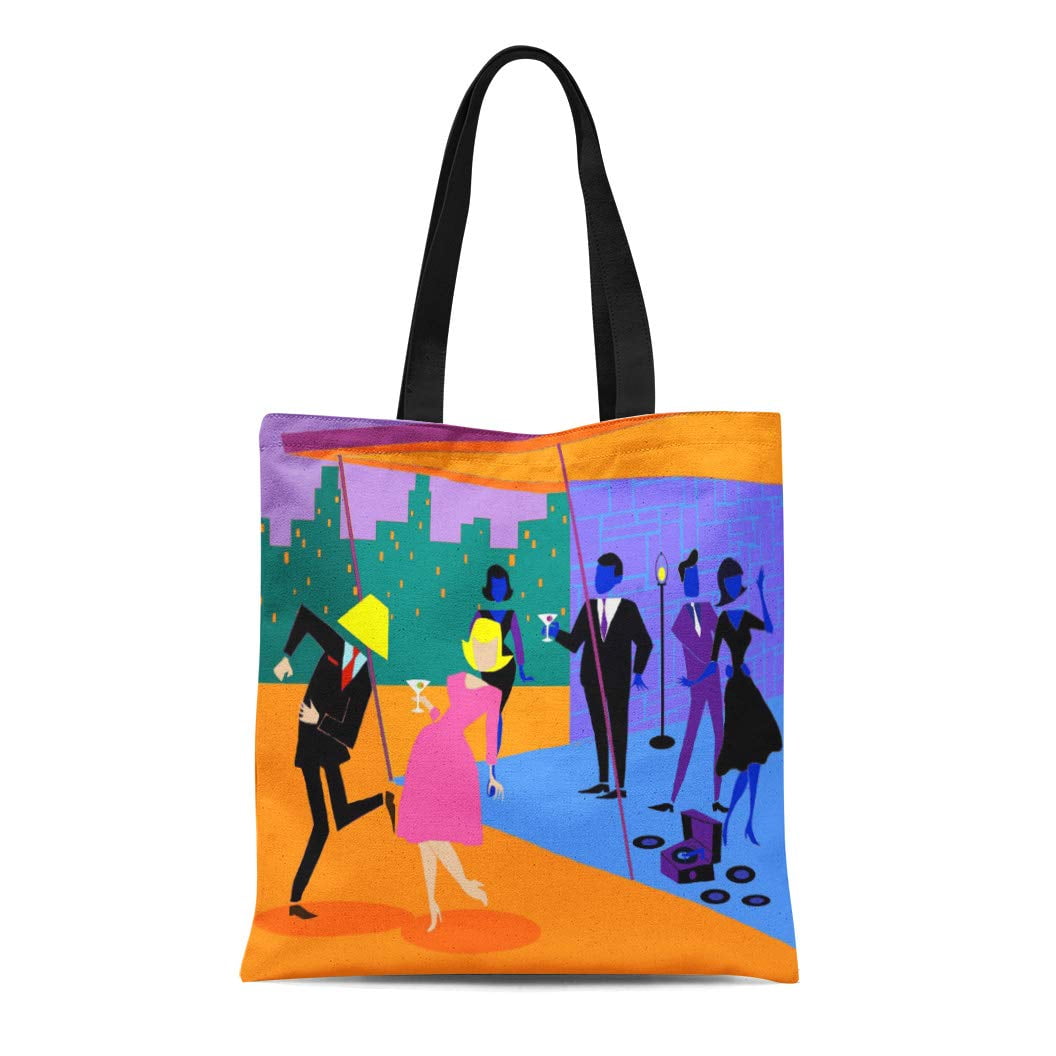 HATIART Canvas Tote Bag Mid Retro Urban Rooftop Party Century Modern Cocktail Big Reusable Handbag Shoulder Grocery Shopping Bags