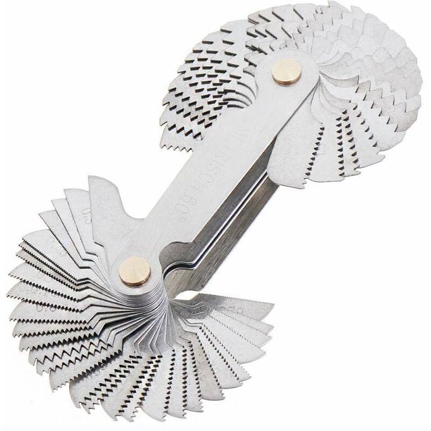Medidor de tornillo métrico, imperial y estadounidense SAE Whitworth de 55 grados y medidor de paso de rosca métrico de 60 grados y estadounidense de 60 grados para medición industrial
