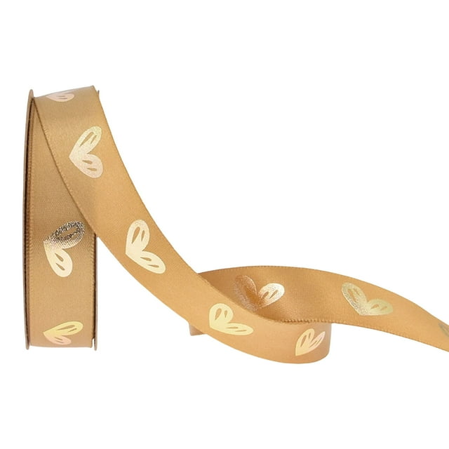 Christmas Gift Ribbon Gold Foil Printed Heart Ribbon Diy Handmade Ribbon Gift Baking Satin Ribbon Bouquet Ribbon