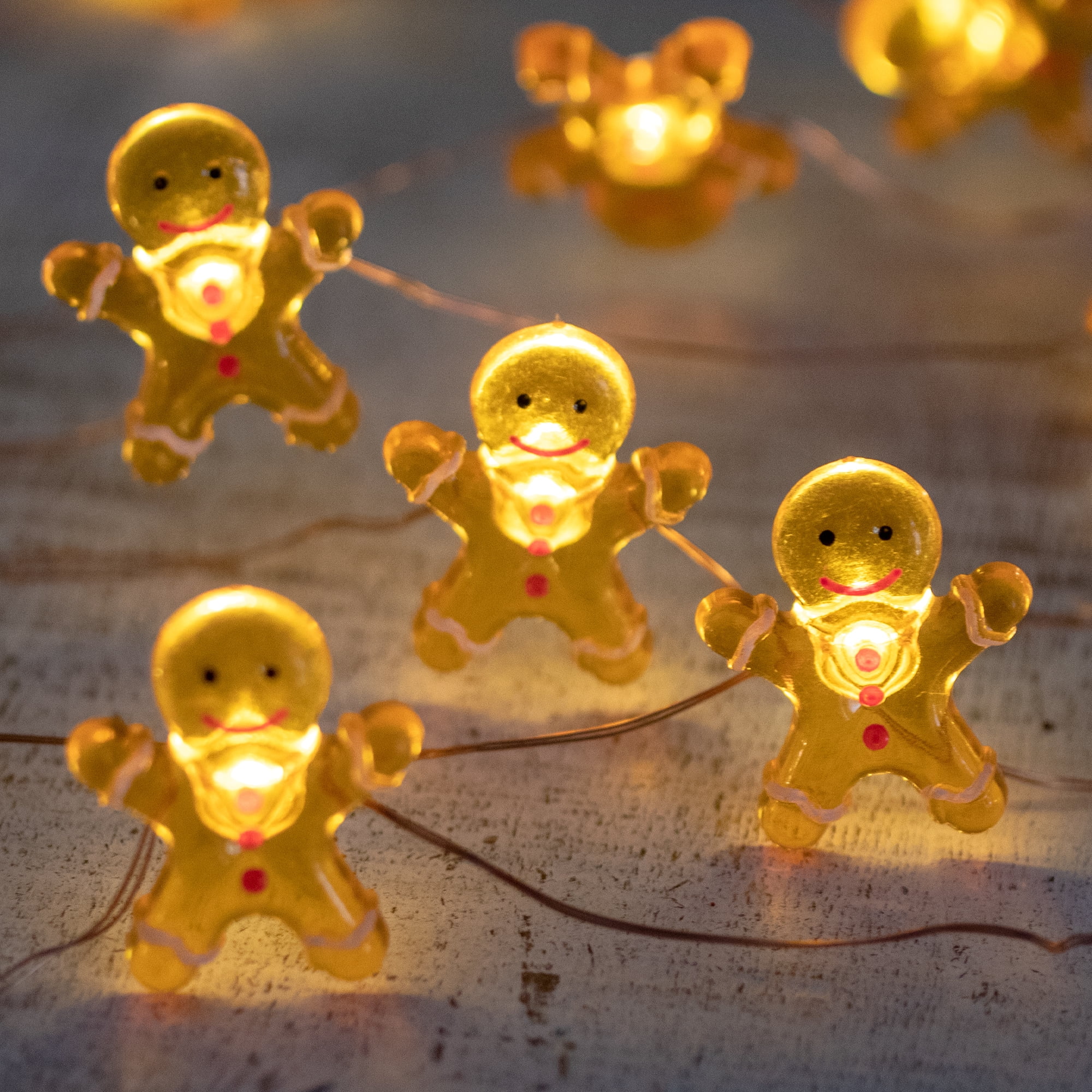10-Count Warm White LED Mini Gingerbread Men Christmas Fairy Lights 5.25' Copper Wire