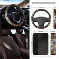 thumbnail image 3 of Renewold American Tribal Wolf Brown Car Seat Cover Full Set 15 PCS, with Steering Wheel Cover Seat Belt Strap Pad Trash Bag Mount Phone Holder Rearview Mirror Accessories Cup Holder Keychain, 3 of 7