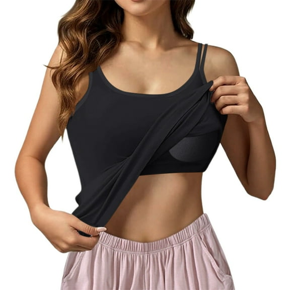 RMGVDSD Fashion Womens Tank Tops Shelf Bra Camisole Tops For Women Double Spaghetti Straps Tank Tops Yoga Cami Shirt Stylish Party Cami Top