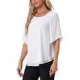 thumbnail image 4 of INSPIRAR CHIC Blusas de Chifón para Mujeres, Sueltas, Casual, de Cuello Redondo, Camiseta de Manga Corta, Blancas, Talla M, 4 of 6