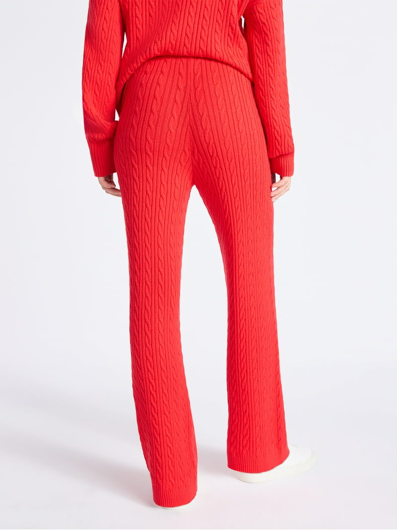 Free Assembly Women's Cozy Yarn Wide Leg Cable Knit Sweater Pants