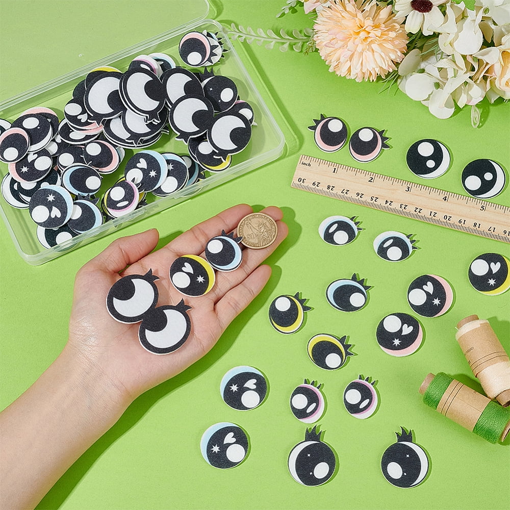 44 Pairs 11 Styles Felt Craft Eye for DIY Toys Puppet Plush Animal Making Mixed Color 27-44x21-56x2mm 4pairs/style