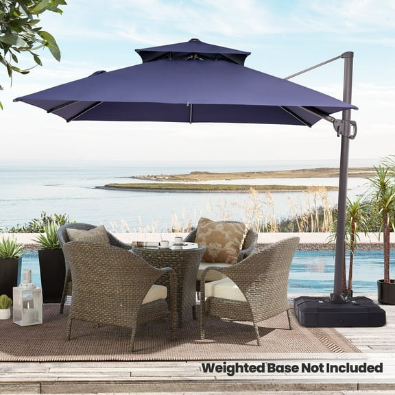 Pellebant 10 ft. x 10 ft. Square Double Top Patio Cantilever Umbrella, Navy Blue