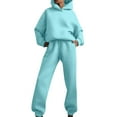 thumbnail image 2 of Women's 2 Piece Outfits Casual Long Sleeve Hoodies Baggy Straight Leg Sweatpants Lounge Workout Tracksuits Cyan 3XL, 2 of 7
