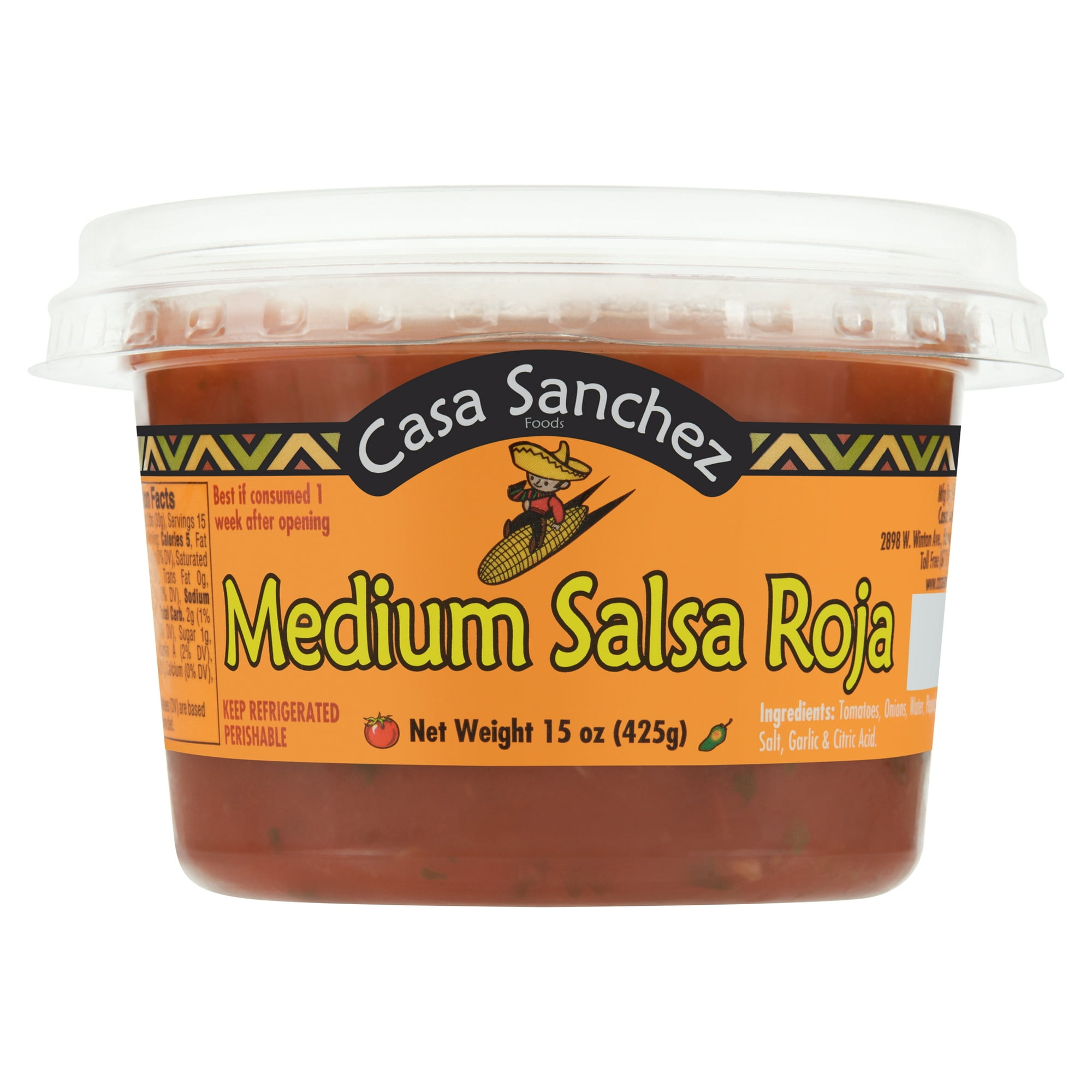 Casa Sanchez Fresh Produce, Refrigerated Medium Salsa Roja, 15 oz Tub