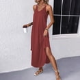 thumbnail image 4 of QTBIUQ Womens Summer Sleeveless Halter Neck Dress Solid Color Asymmetrical Hem Slit Casual Beach Dress, 4 of 4