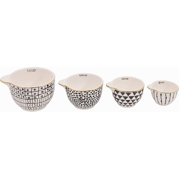 Black & White Stoneware Measuring Cups with Gold Electroplating (Set of 4 Sizes)