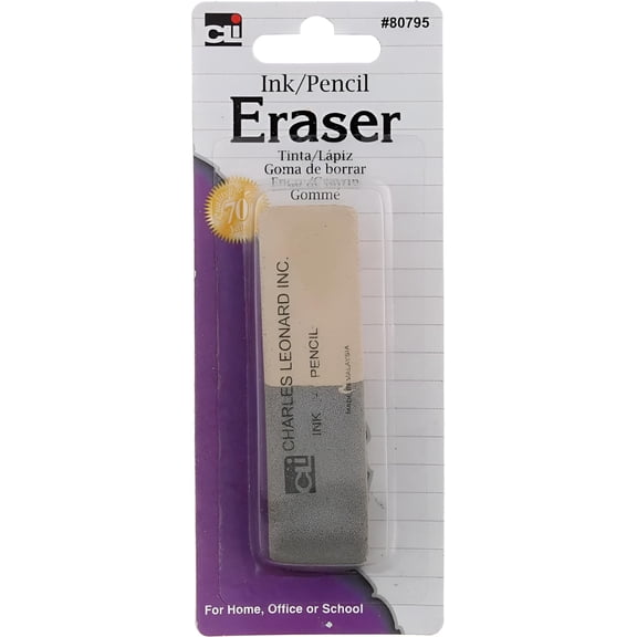 Charles Leonard 2 Sided Ink and Pencil Eraser, Gray and White
