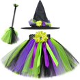 thumbnail image 1 of Conjunto de falda tutú de bruja para niñas, disfraz de fiesta de Carnaval de Halloween, tutú para bebés, faldas de tul para niños con sombrero, escoba 1-14, 1 of 5