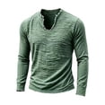 thumbnail image 2 of UDAUDU Linen Shirts for Men Long Sleeve Summer Fall Vintage V Neck T Shirts Men Frayed Raw Edges Beach Vacation Tassel Tops Army Green L, 2 of 5